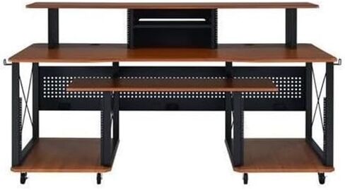 مكتب الموسيقى المعاصر من BOWERY HILL، لمسة نهائية من الكرز والأسود، هيكل MDF ومعدن، 72 بوصة × 30 بوصة × 40 بوصة، 6 مقصورات مفتوحة، صينية لوحة المفاتيح، إدارة السلك، صندوق مع رف للاستوديو أو in Kuwait