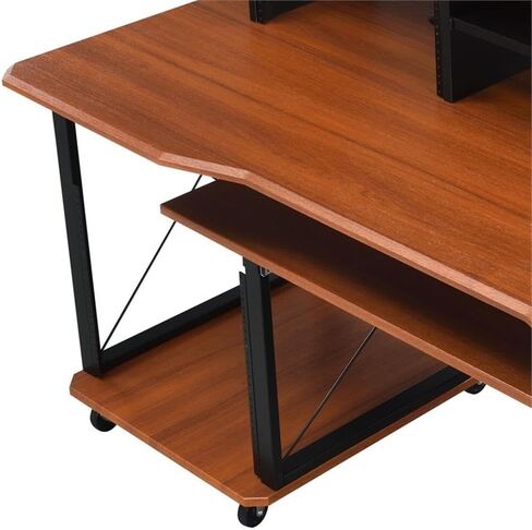 مكتب الموسيقى المعاصر من BOWERY HILL، لمسة نهائية من الكرز والأسود، هيكل MDF ومعدن، 72 بوصة × 30 بوصة × 40 بوصة، 6 مقصورات مفتوحة، صينية لوحة المفاتيح، إدارة السلك، صندوق مع رف للاستوديو أو in Kuwait