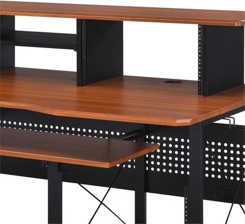 مكتب الموسيقى المعاصر من BOWERY HILL، لمسة نهائية من الكرز والأسود، هيكل MDF ومعدن، 72 بوصة × 30 بوصة × 40 بوصة، 6 مقصورات مفتوحة، صينية لوحة المفاتيح، إدارة السلك، صندوق مع رف للاستوديو أو in Kuwait