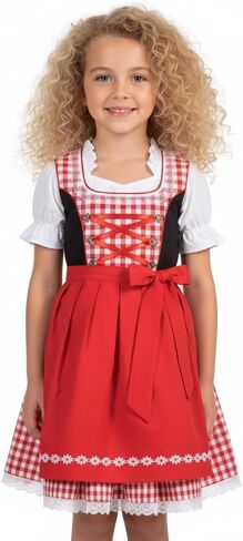 German Dress for Girls Authentic Bavarian Children Dirndl Oktoberfest Dress Carnival Halloween Size 2T,4T,6,8,10,12,14 in Kuwait