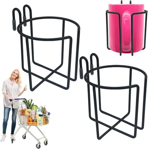 حامل أكواب عربة التسوق قابل لإعادة الاستخدام، قطعتان من حامل المشروبات المعدني المعلق مع قضيب سفلي، عربات البقالة، حامل أكواب القهوة، زجاجة مشروبات معلقة من ستانلي لقوافل التسوق في الهواء الطلق، والسفر، إلخ in Kuwait