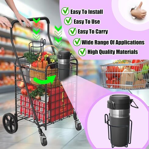 حامل أكواب عربة التسوق قابل لإعادة الاستخدام، قطعتان من حامل المشروبات المعدني المعلق مع قضيب سفلي، عربات البقالة، حامل أكواب القهوة، زجاجة مشروبات معلقة من ستانلي لقوافل التسوق في الهواء الطلق، والسفر، إلخ in Kuwait