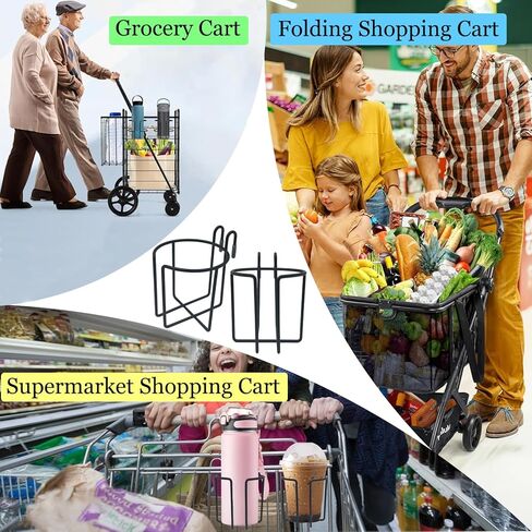 حامل أكواب عربة التسوق قابل لإعادة الاستخدام، قطعتان من حامل المشروبات المعدني المعلق مع قضيب سفلي، عربات البقالة، حامل أكواب القهوة، زجاجة مشروبات معلقة من ستانلي لقوافل التسوق في الهواء الطلق، والسفر، إلخ in Kuwait