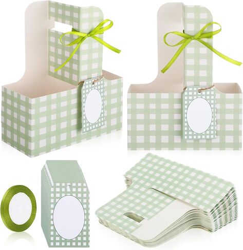 24 Sets 2 Cup Drink Carriers with Handles Cards Easter Gingham Cup Holders for Drinks Flowers Women Gifts Wedding Birthday Party Supplies(Pastel) in Saudi Arabia