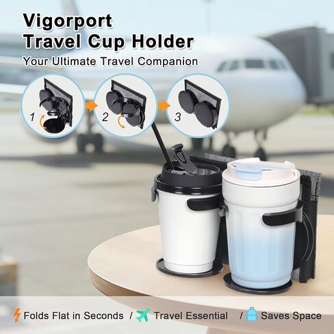 Vigorport Luggage Travel Cup Holder, Folding Cup Holder, Drink Caddy for Suitcases - Hold Two Coffee Mugs Traveler Carry on Hands Free Accessory in Kuwait