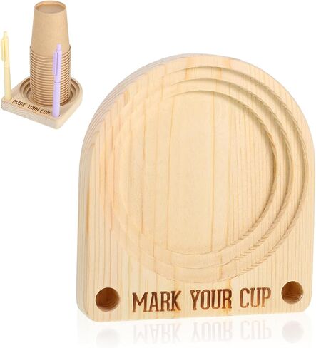 Wooden Cup Holder, Reusable Cup Dispenser Cups Holder with Marker Slot Cups Organizer Hosting Essentials Cookout Bar Accessories Decor for Drink Station Parties Outdoor Counter Picnic (Wood Color) in Saudi Arabia