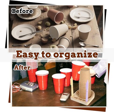 Wooden Cup Holder, Reusable Cup Dispenser Cups Holder with Marker Slot Cups Organizer Hosting Essentials Cookout Bar Accessories Decor for Drink Station Parties Outdoor Counter Picnic (Wood Color) in Saudi Arabia