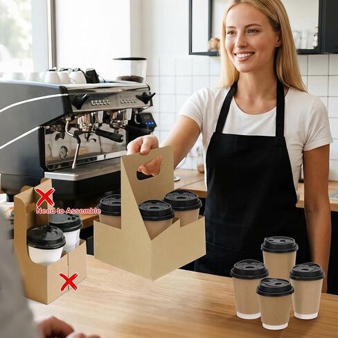 4 Cup Drink Coffee Carrier with Handle, 30Pcs Paper Cup Holders Drink Holders Cardboard Disposable Beverage Tray Foldable Kraft to Go 12oz-32oz for Food Delivery Takeout Hot Cold Drinks in Saudi Arabia