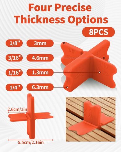 8 Pcs ABS Deck Spacer Tool, 4 Thicknesses Deck Board Spacers (1/16", 1/8", 3/16", 1/4") for Pressure Treated Lumber, Composite Decking, PVC & Hardwood Boards in Kuwait