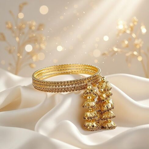 Efulgenz Bangle Sets for Women Indian Bangles with Hanging Jhumka Indian Bollywood Traditional Rhinestone Crystal Wedding Jhumka Tassel Bracelet Bangle Set Jewelry in Saudi Arabia