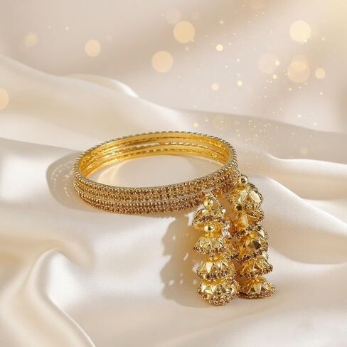 Efulgenz Bangle Sets for Women Indian Bangles with Hanging Jhumka Indian Bollywood Traditional Rhinestone Crystal Wedding Jhumka Tassel Bracelet Bangle Set Jewelry in Saudi Arabia