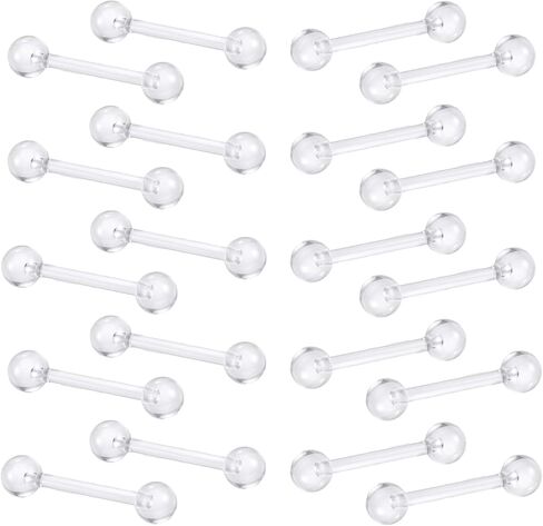 20Pcs 14G 12MM Transparent Acrylic Barbell Tongue Nipple Rings Flexible Straight Bar Body Piercing Jewelry Retainers for Women Men Work Sports in Saudi Arabia