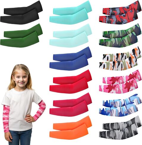 14 Pairs Arm Sleeves for Kids, Baseball Basketball Sport UV Sun Protection Breathable Quick Drying Cooling Arm Compression Covers for Girls, Boys in Saudi Arabia