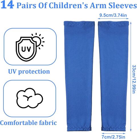 14 Pairs Arm Sleeves for Kids, Baseball Basketball Sport UV Sun Protection Breathable Quick Drying Cooling Arm Compression Covers for Girls, Boys in Saudi Arabia