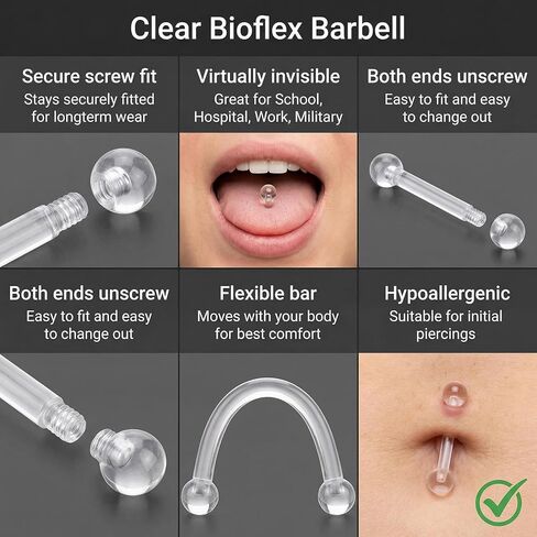 20Pcs 14G 12MM Transparent Acrylic Barbell Tongue Nipple Rings Flexible Straight Bar Body Piercing Jewelry Retainers for Women Men Work Sports in Saudi Arabia