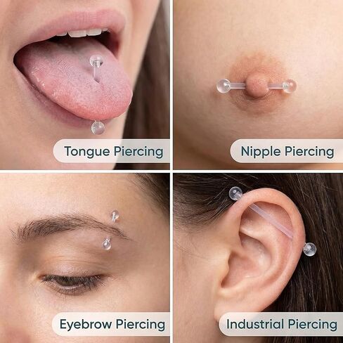 20Pcs 14G 12MM Transparent Acrylic Barbell Tongue Nipple Rings Flexible Straight Bar Body Piercing Jewelry Retainers for Women Men Work Sports in Saudi Arabia
