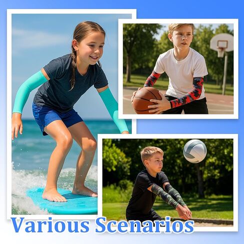 14 Pairs Arm Sleeves for Kids, Baseball Basketball Sport UV Sun Protection Breathable Quick Drying Cooling Arm Compression Covers for Girls, Boys in Saudi Arabia
