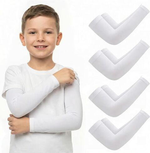 2 Pairs Kid's Cooling Arm Sleeves, White Sun Protection Arm Covers for Summer Outdoor (3-7 Years/8-10 Years/11-15 Years) in Saudi Arabia