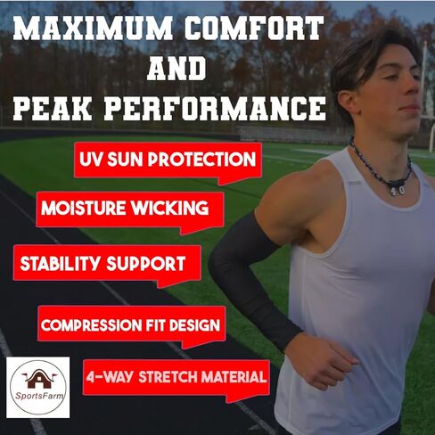 Solid Red Compression Sports Arm Sleeve - Custom Jersey Name & Number in Kuwait