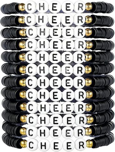 Fuqimanman2020 12pcs البوليمر البوليمر Clay Cheer Stretch Bracelets Multicolor Friendship Bracelets for Team Cheer in Saudi Arabia