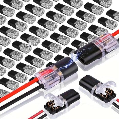 60Pcs Double Wire Plug in Connector, Quick Connect Wire Connectors with Locking Buckle, Led Light Strip Connectors 2 Pin, No Wire Stripping Cutting 18-22AWG for Strip Lights DIY Crafting in Saudi Arabia