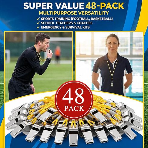 Whistle,48 PCS Sports Whistles with Lanyard, Loud Crisp Sound Whistles for Referee Teacher Emergency Training in Saudi Arabia
