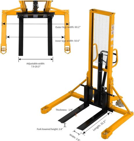 APOLLOLIFT Manual Pallet Stacker with Straddle Legs 1100lbs Capacity 63" Lift Height Adjustable Forks in Saudi Arabia