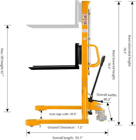 APOLLOLIFT Manual Pallet Stacker with Straddle Legs 1100lbs Capacity 63" Lift Height Adjustable Forks in Saudi Arabia