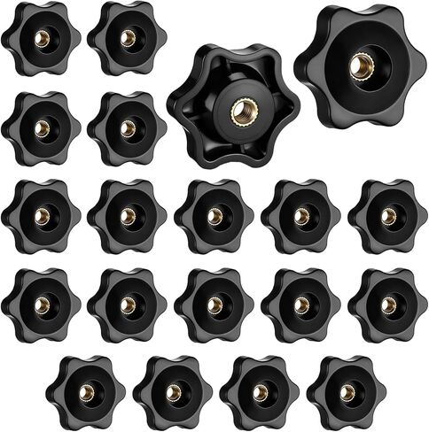 Thinp 20 Pack 1/4-20 Knob, 6 Star Knobs 1/4 Inch Female Threaded Hexagon Head Thru Knob Plastic Clamping Knobs T Track Bolts for Lawn Mower, Umbrella Base, Woodworking Tools & Jigs (Black) in Saudi Arabia