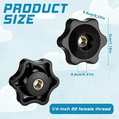 Thinp 20 Pack 1/4-20 Knob, 6 Star Knobs 1/4 Inch Female Threaded Hexagon Head Thru Knob Plastic Clamping Knobs T Track Bolts for Lawn Mower, Umbrella Base, Woodworking Tools & Jigs (Black) in Saudi Arabia