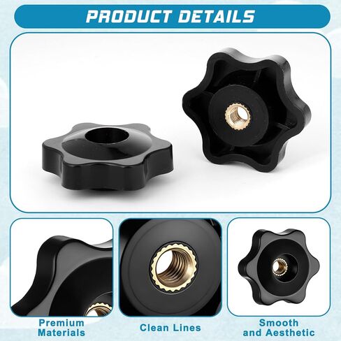 Thinp 20 Pack 1/4-20 Knob, 6 Star Knobs 1/4 Inch Female Threaded Hexagon Head Thru Knob Plastic Clamping Knobs T Track Bolts for Lawn Mower, Umbrella Base, Woodworking Tools & Jigs (Black) in Saudi Arabia