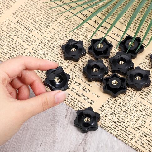 Thinp 20 Pack 1/4-20 Knob, 6 Star Knobs 1/4 Inch Female Threaded Hexagon Head Thru Knob Plastic Clamping Knobs T Track Bolts for Lawn Mower, Umbrella Base, Woodworking Tools & Jigs (Black) in Saudi Arabia