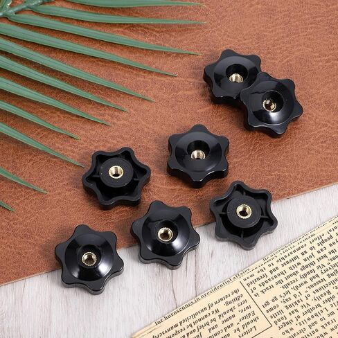 Thinp 20 Pack 1/4-20 Knob, 6 Star Knobs 1/4 Inch Female Threaded Hexagon Head Thru Knob Plastic Clamping Knobs T Track Bolts for Lawn Mower, Umbrella Base, Woodworking Tools & Jigs (Black) in Saudi Arabia