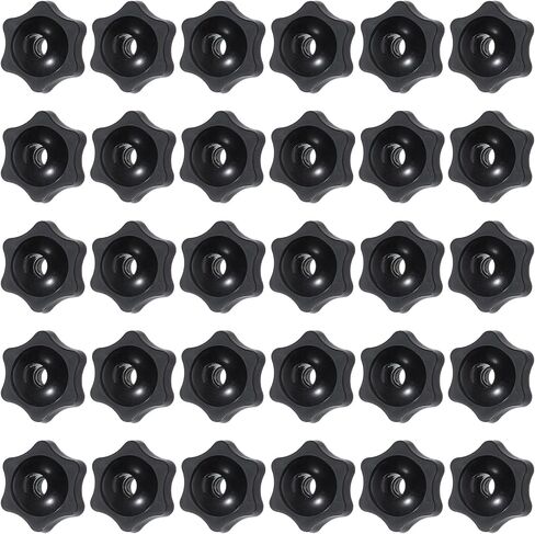 30pcs 1/4-20 Star Knobs,1/4"-20 Female Threaded Star Knobs,Hexagon Head Through Hole Clamping Knob,Black Nylon Screw-On Type Thru Threaded Knob Nuts for T Track Bolts,Machine Tool in Saudi Arabia