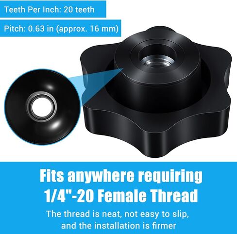 30pcs 1/4-20 Star Knobs,1/4"-20 Female Threaded Star Knobs,Hexagon Head Through Hole Clamping Knob,Black Nylon Screw-On Type Thru Threaded Knob Nuts for T Track Bolts,Machine Tool in Saudi Arabia