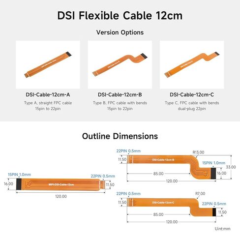 waveshare 3PCS DSI 12cm FPC Flexible Cable, Type C, FPC Cable with Bends Dual-Plug 22pin in Saudi Arabia