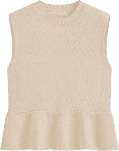 Zontroldy Women's Sleeveless Ruffle Hem Sweater Vest Lightweight Round Neck Knit Pullover Tank Tops in Saudi Arabia