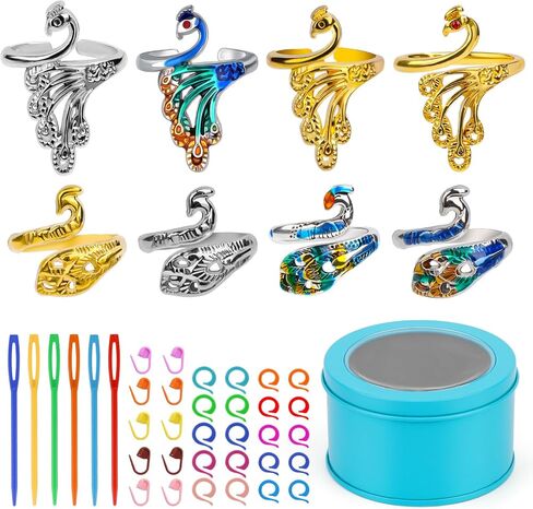 34 Pcs Adjustable Crochet Ring Set, 8 Pcs Knitting Ring, Tension Rings for Crocheting, Crochet Ring for Finger, Stitch Markers Plastic Needles for Crocheting, Crochet Accessories with Storage Box in Kuwait