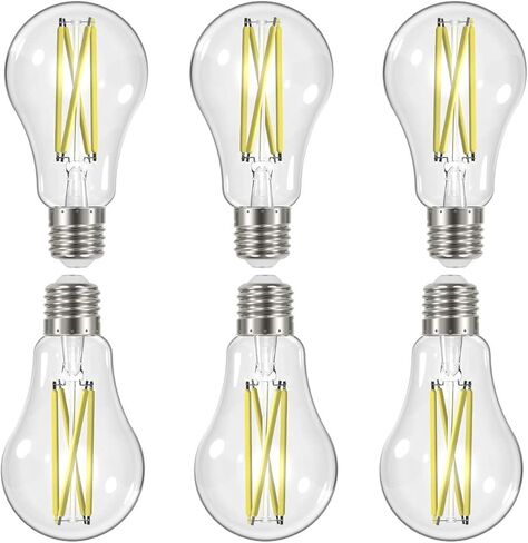 مجموعة من 6 مصابيح LED قابلة للتعتيم من ساتكو، S12430، لومن عالي، 12.5 وات، A19، شفاف، قاعدة متوسطة، 3000 كلفن، 90 CRI، 120 فولت للاستخدام في الأماكن السكنية والضيافة والعرض والتجارية in Saudi Arabia