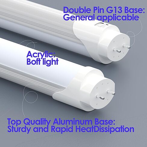 4ft T8 T12 LED Tubes, Frosted 48" 22W (65W Fluorescent Replacement) 6000K 6500K, Double-Ended Power Ballast Bypass Light, 2600lm Type B Milky 110V 277V, 25 Pack in Saudi Arabia