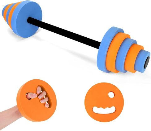 Swimming Barbell 29.3’’Pool Dumbbell with Water Exercise Discs High Density EVA Foam Aquatic Exercise Equipment Swim Dumbbell (Orange & Blue) in Kuwait