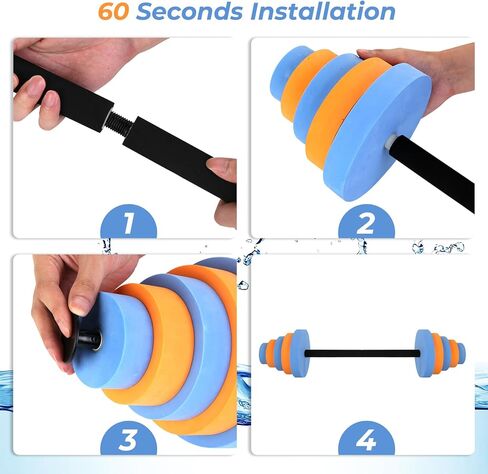 Swimming Barbell 29.3’’Pool Dumbbell with Water Exercise Discs High Density EVA Foam Aquatic Exercise Equipment Swim Dumbbell (Orange & Blue) in Kuwait