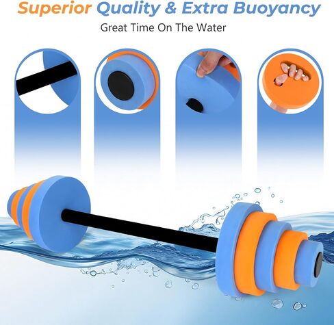 Swimming Barbell 29.3’’Pool Dumbbell with Water Exercise Discs High Density EVA Foam Aquatic Exercise Equipment Swim Dumbbell (Orange & Blue) in Kuwait