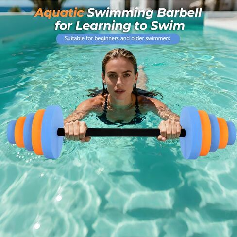 Swimming Barbell 29.3’’Pool Dumbbell with Water Exercise Discs High Density EVA Foam Aquatic Exercise Equipment Swim Dumbbell (Orange & Blue) in Kuwait