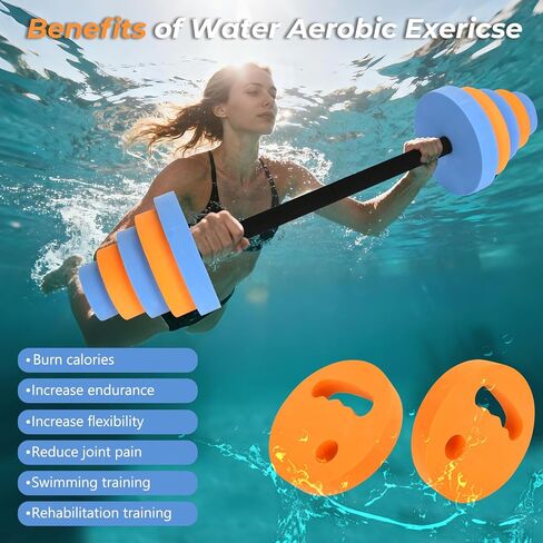 Swimming Barbell 29.3’’Pool Dumbbell with Water Exercise Discs High Density EVA Foam Aquatic Exercise Equipment Swim Dumbbell (Orange & Blue) in Kuwait