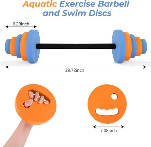 Swimming Barbell 29.3’’Pool Dumbbell with Water Exercise Discs High Density EVA Foam Aquatic Exercise Equipment Swim Dumbbell (Orange & Blue) in Kuwait