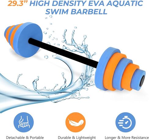 Swimming Barbell 29.3’’Pool Dumbbell with Water Exercise Discs High Density EVA Foam Aquatic Exercise Equipment Swim Dumbbell (Orange & Blue) in Kuwait