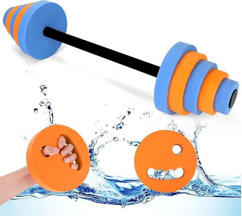 Swimming Barbell 29.3’’Pool Dumbbell with Water Exercise Discs High Density EVA Foam Aquatic Exercise Equipment Swim Dumbbell (Orange & Blue) in Kuwait