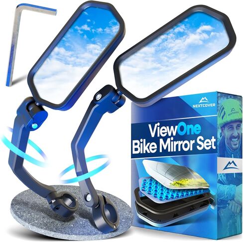 Nextcover® Bike Mirror Handlebar Mount (Set) – HD Glass | Secure & Shake-Free Bicycle Rear View Mirror for EBikes, Mountain Bikes & Scooters – Wide Angle Safety, Bicycle Mirrors in Kuwait