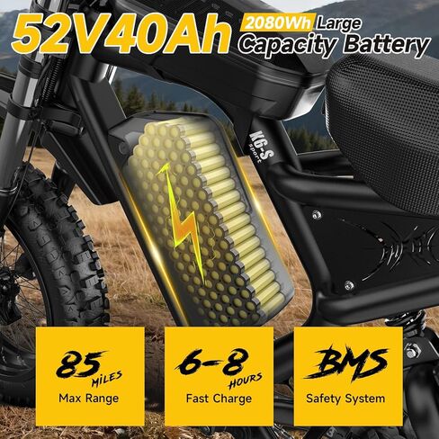 Electric Dirt Bike for Adults - Peak 1500W/3000W Electric Bikes, 28-35MPH, 48V/52V 15.6Ah/25Ah/40Ah, 70-120 Mile(PAS Mode), 16/20 Inch All-Terrain Fat Tire Electric Motorcycle in Kuwait